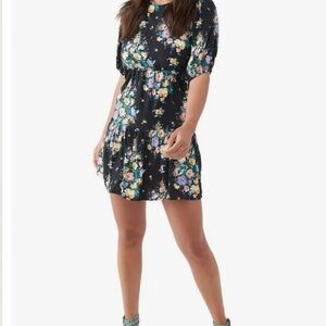 O’Neill womens black floral romantic backless dress size large NWT